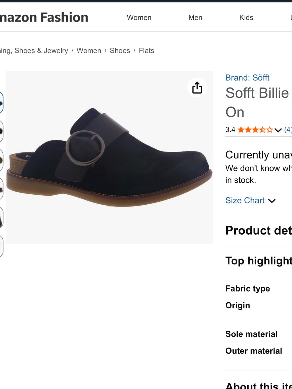 Sofft Billie Black Suede Mule with Buckle Strap